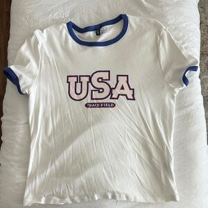 H&M White T-Shirt with Blue Trim